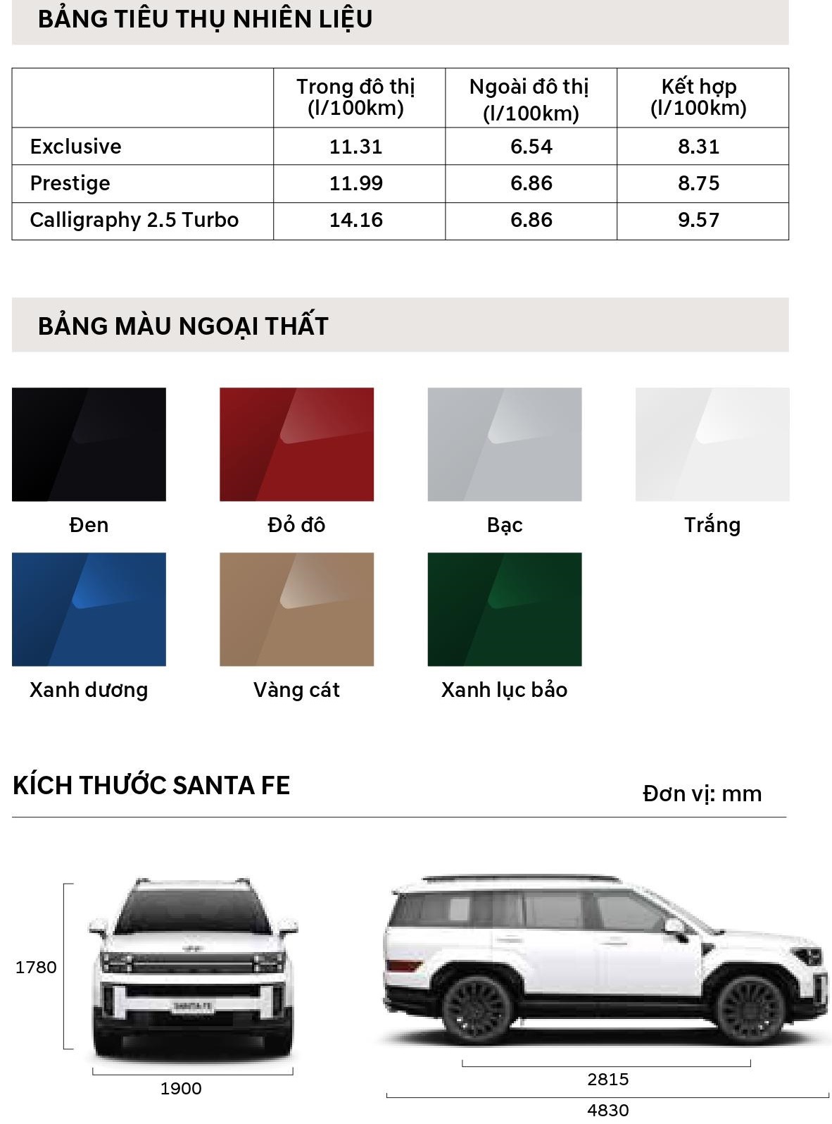 hyundai santaf catalogue thông số kỹ thuật